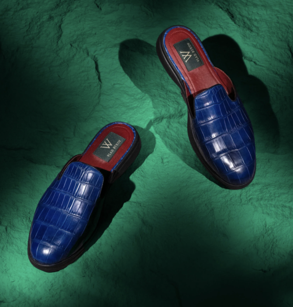 Blue Crocodile Skin Mules